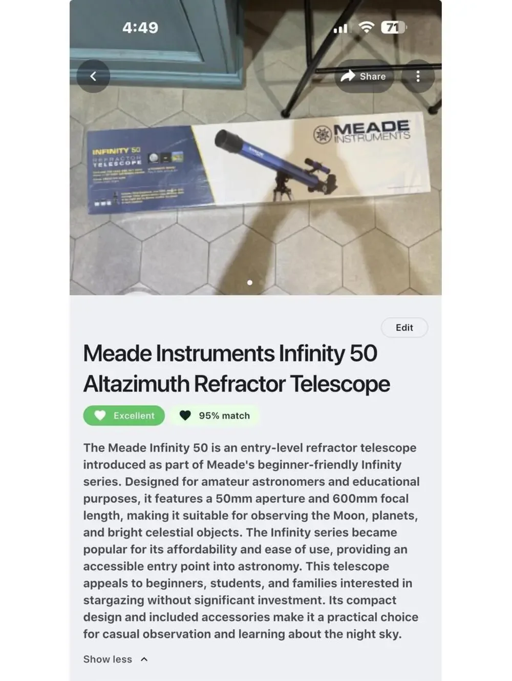 Meade Instruments Infinity 50 Altazimuth Refractor Telescope